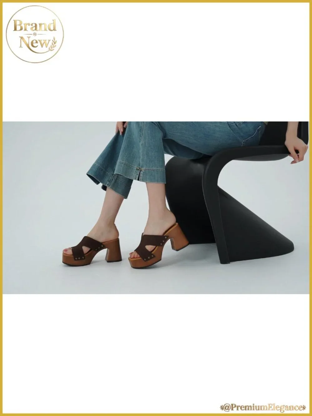 Women's Platform Chunky Sandals Square Open Toe Block Heel Studded Slip On Slide